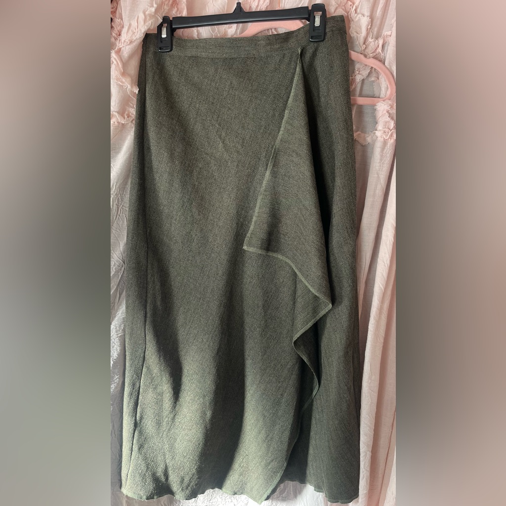 Asymmetrical Drape, Wrap Midi Skirt, With Raw Edge. Sz Lg. Herringbone Pattern
